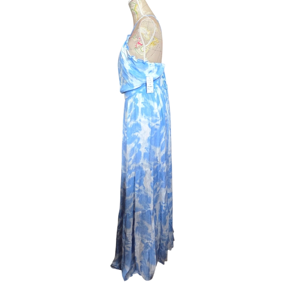 ALEXIA ADMOR Size 14 Blue White Apron Halterneck Open Back Tiered Maxi Dress NWT - Picture 8 of 14
